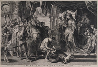 KG 17578
          <br/>
          Thomiris laat het hoofd van Cyrus in een vat met bloed dompelen.
          <br/>
          <em>Pontius, Paulus (1603-1658)</em>